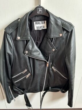 Walter Baker Black Leather Moto Jacket with Zip Details